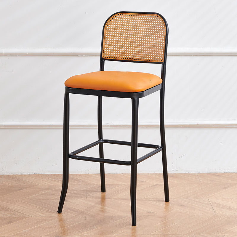 Traditional European Square Cushion PE Rattan PU Leather Iron Backrest For Dining Room