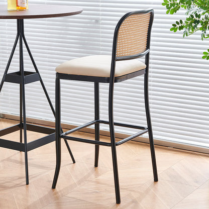 Traditional European Square Cushion PE Rattan PU Leather Iron Backrest For Dining Room