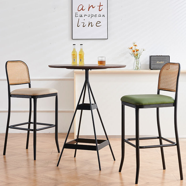 Traditional European Square Cushion PE Rattan PU Leather Iron Backrest For Dining Room