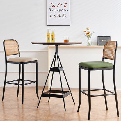 Traditional European Square Cushion PE Rattan PU Leather Iron Backrest For Dining Room