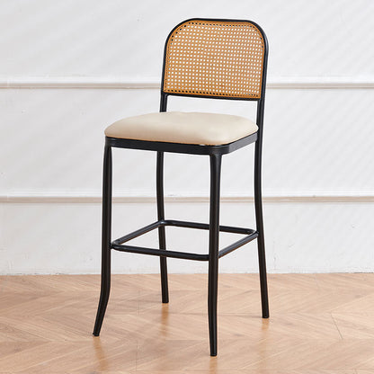 Traditional European Square Cushion PE Rattan PU Leather Iron Backrest For Dining Room