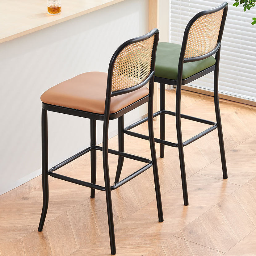 Traditional European Square Cushion PE Rattan PU Leather Iron Backrest For Dining Room