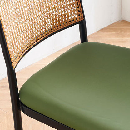 Traditional European Square Cushion PE Rattan PU Leather Iron Backrest For Dining Room