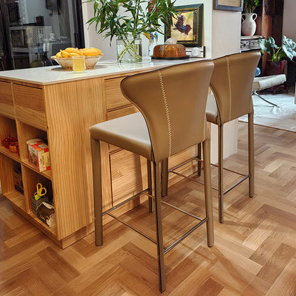 Modern Luxury Square Cushion Saddle Leather Carbon Steel Bar Stool Backrest For Dining Room