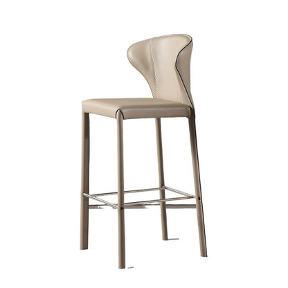 Modern Luxury Square Cushion Saddle Leather Carbon Steel Bar Stool Backrest For Dining Room