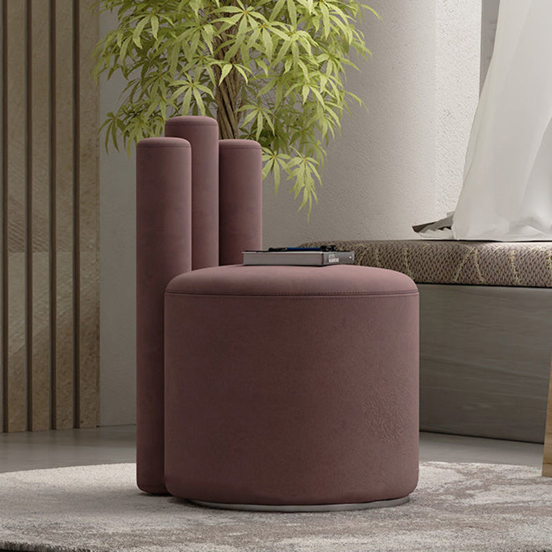 Modern Luxury Cylinder Solid Wood Velvet Iron Vanity Stool Backrest For Bedroom