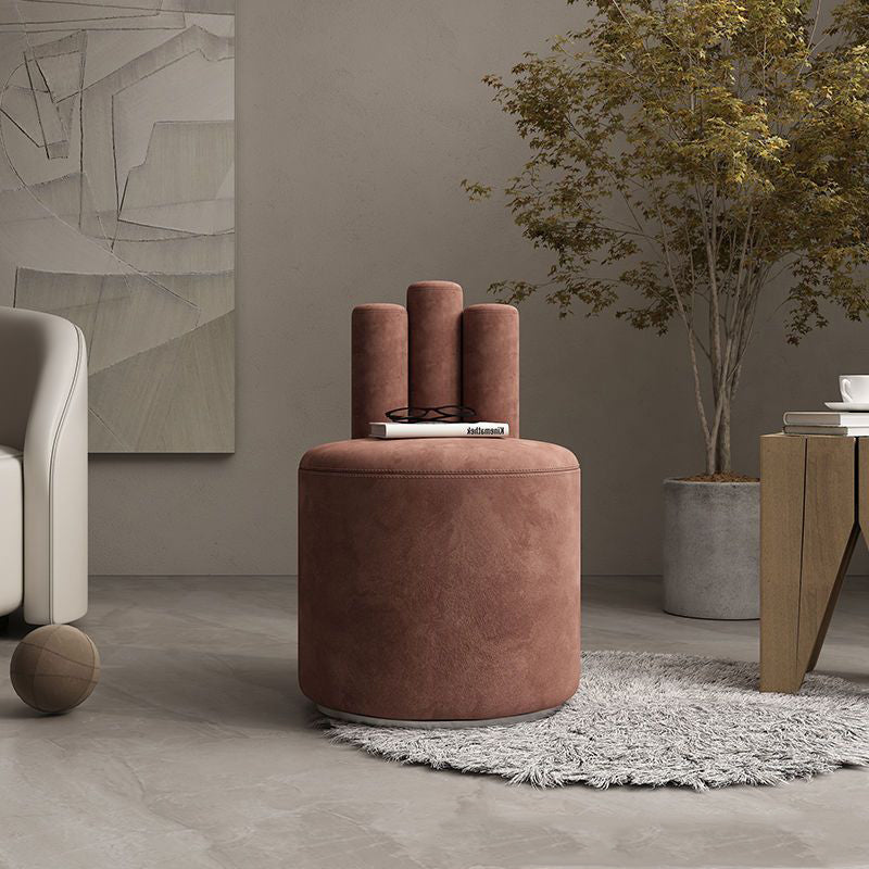 Modern Luxury Cylinder Solid Wood Velvet Iron Vanity Stool Backrest For Bedroom