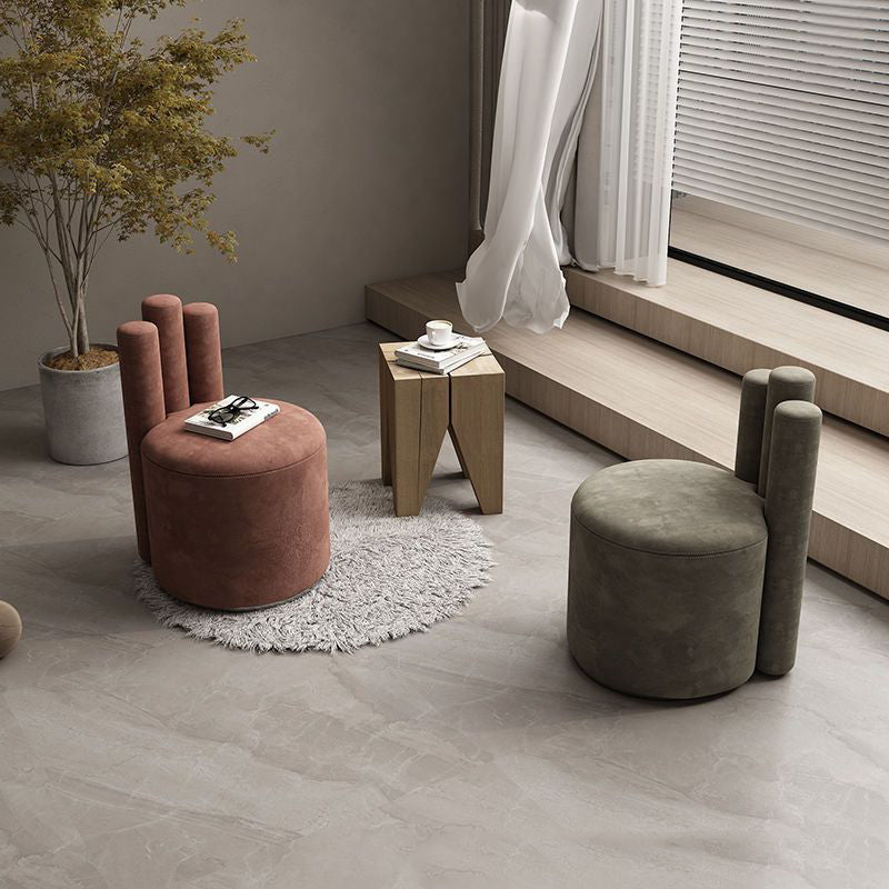 Modern Luxury Cylinder Solid Wood Velvet Iron Vanity Stool Backrest For Bedroom