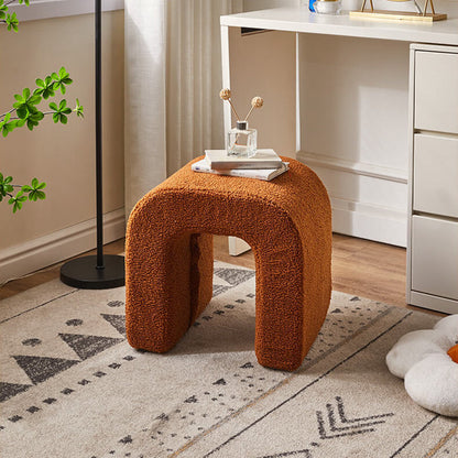 Contemporary Creative U-Shape Lambswool Solid Wood Vanity Stool For Bedroom