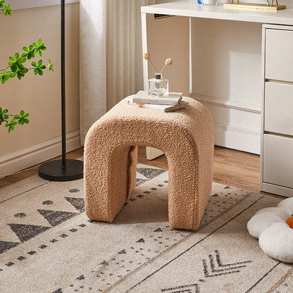 Contemporary Creative U-Shape Lambswool Solid Wood Vanity Stool For Bedroom