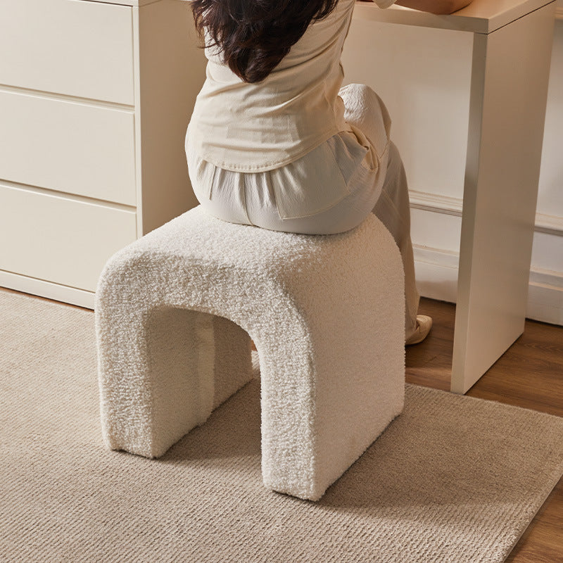 Contemporary Creative U-Shape Lambswool Solid Wood Vanity Stool For Bedroom