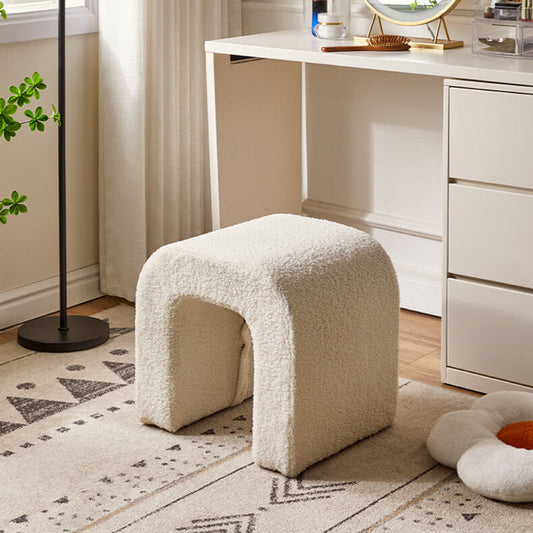 Contemporary Creative U-Shape Lambswool Solid Wood Vanity Stool For Bedroom
