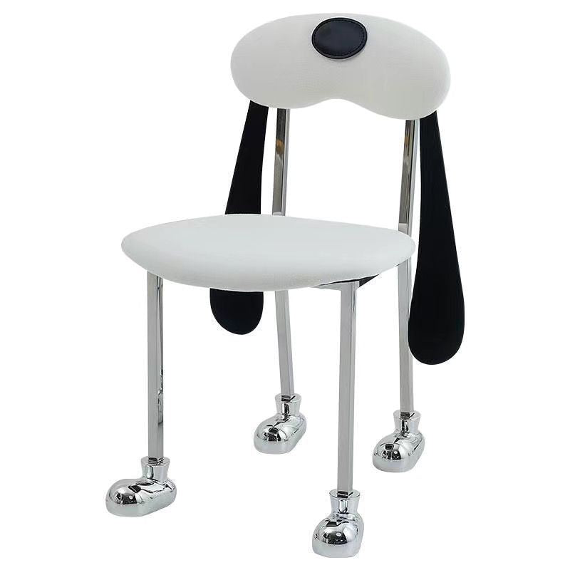 Modern Eclectic Dog Square Napa Leather Stainless Steel Dining Chair Backrest For Dining Room