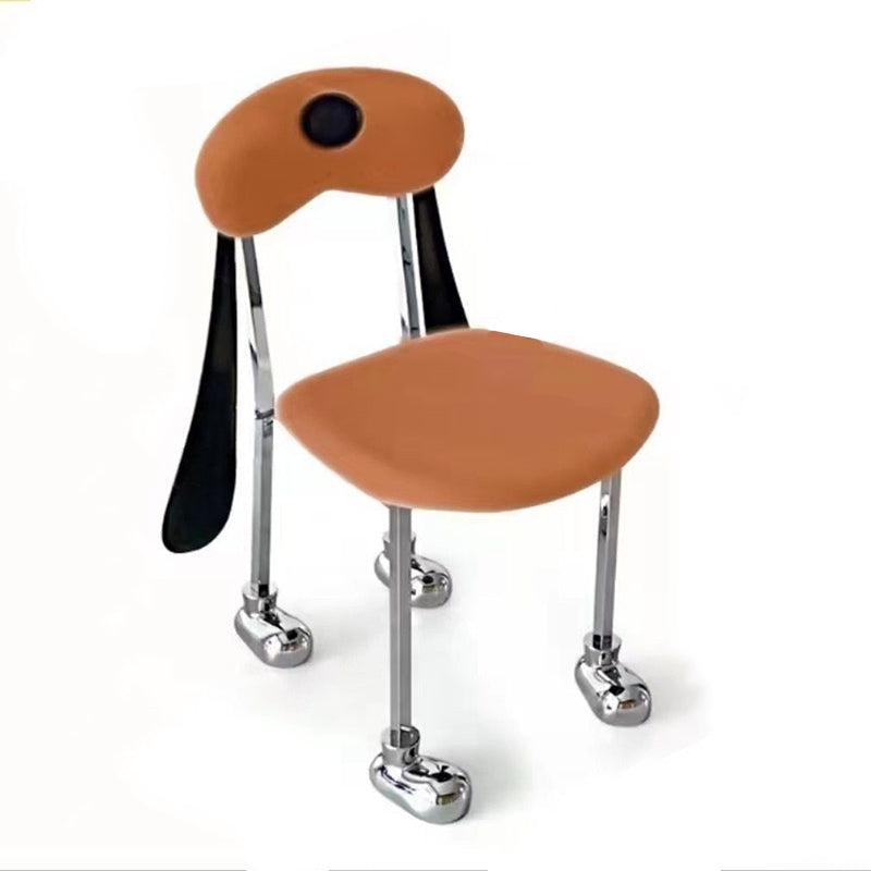 Modern Eclectic Dog Square Napa Leather Stainless Steel Dining Chair Backrest For Dining Room