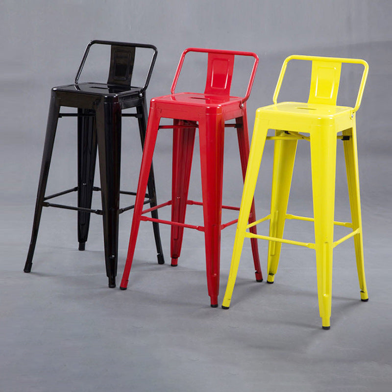 Contemporary Industrial Square Iron Bar Stool Backrest For Dining Room