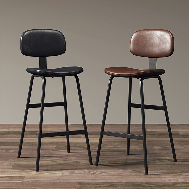 Contemporary Industrial Square Oiled Wax Leather Iron Bar Stool Backrest For Dining Room