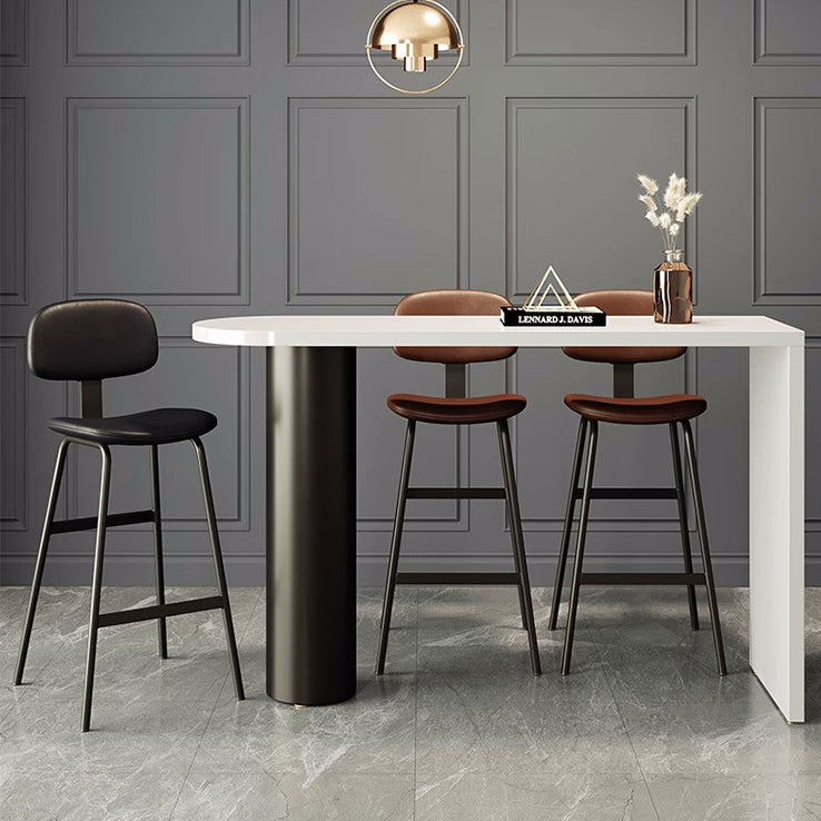 Contemporary Industrial Square Oiled Wax Leather Iron Bar Stool Backrest For Dining Room