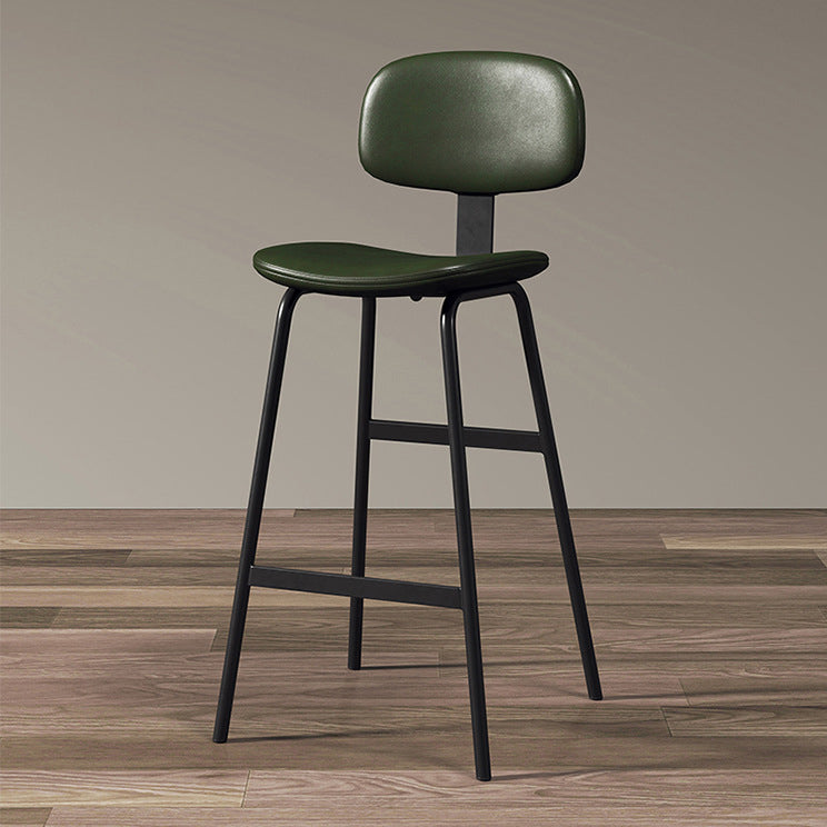 Contemporary Industrial Square Oiled Wax Leather Iron Bar Stool Backrest For Dining Room
