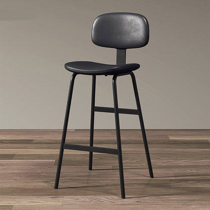 Contemporary Industrial Square Oiled Wax Leather Iron Bar Stool Backrest For Dining Room