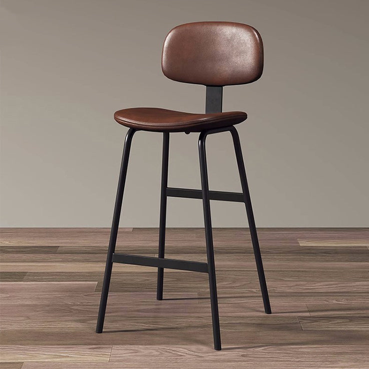 Contemporary Industrial Square Oiled Wax Leather Iron Bar Stool Backrest For Dining Room