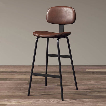 Contemporary Industrial Square Oiled Wax Leather Iron Bar Stool Backrest For Dining Room