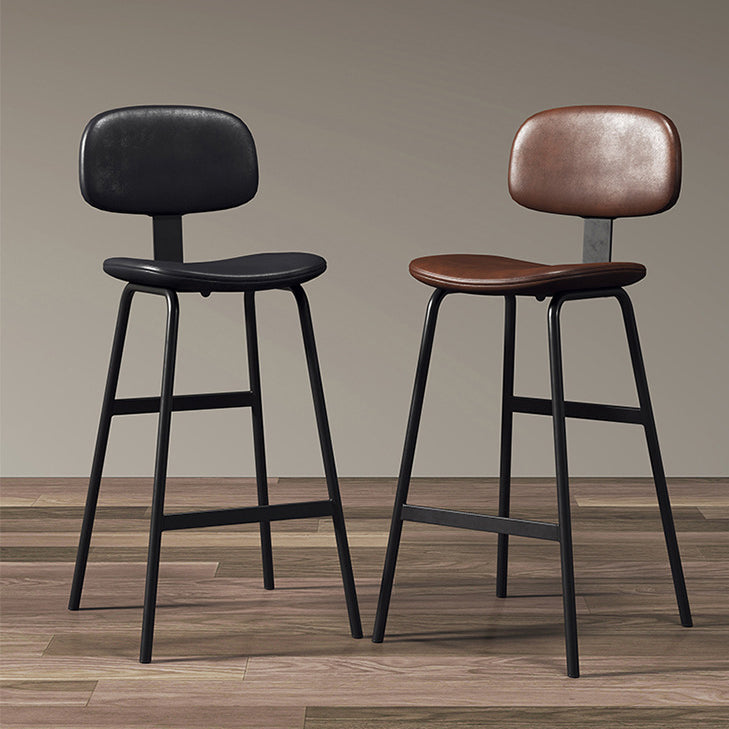 Contemporary Industrial Square Oiled Wax Leather Iron Bar Stool Backrest For Dining Room