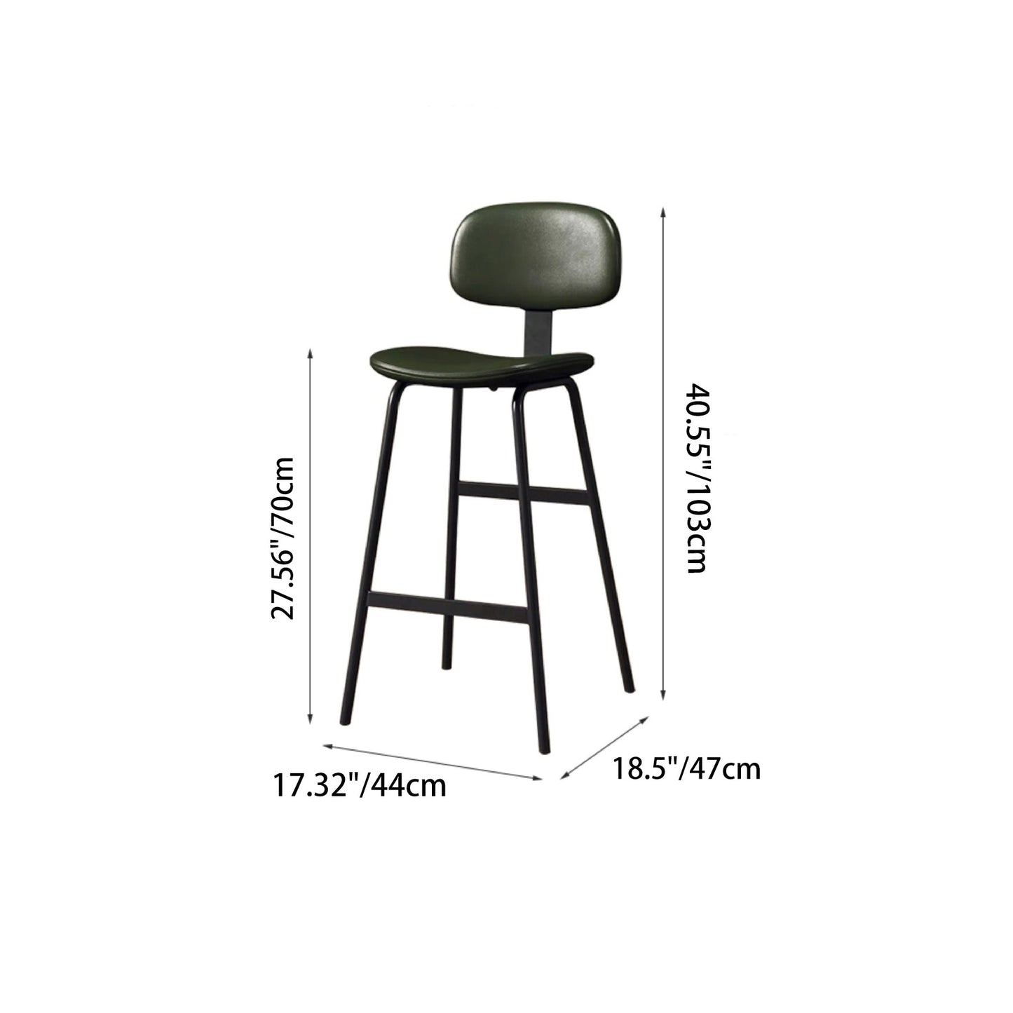 Contemporary Industrial Square Oiled Wax Leather Iron Bar Stool Backrest For Dining Room