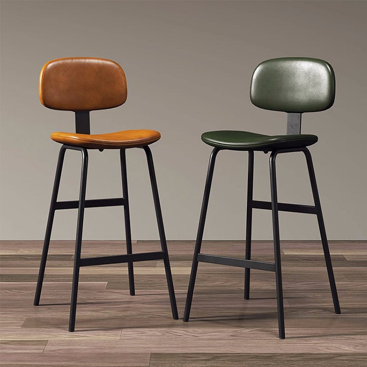 Contemporary Industrial Square Oiled Wax Leather Iron Bar Stool Backrest For Dining Room