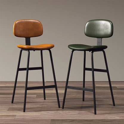 Contemporary Industrial Square Oiled Wax Leather Iron Bar Stool Backrest For Dining Room