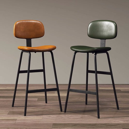 Contemporary Industrial Square Oiled Wax Leather Iron Bar Stool Backrest For Dining Room