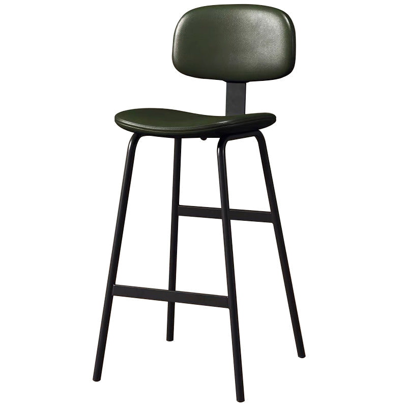 Contemporary Industrial Square Oiled Wax Leather Iron Bar Stool Backrest For Dining Room
