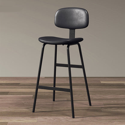 Contemporary Industrial Square Oiled Wax Leather Iron Bar Stool Backrest For Dining Room