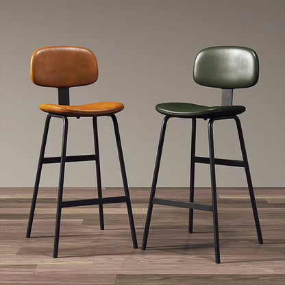 Contemporary Industrial Square Oiled Wax Leather Iron Bar Stool Backrest For Dining Room