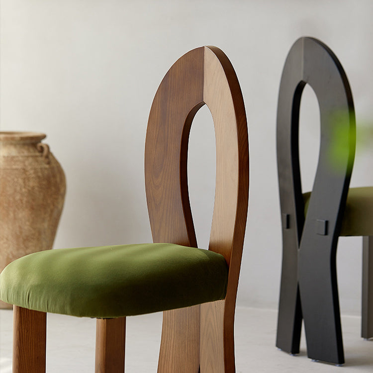 Contemporary Retro Trapezoid Solid Wood Velvet Dining Chair Backrest For Dining Room