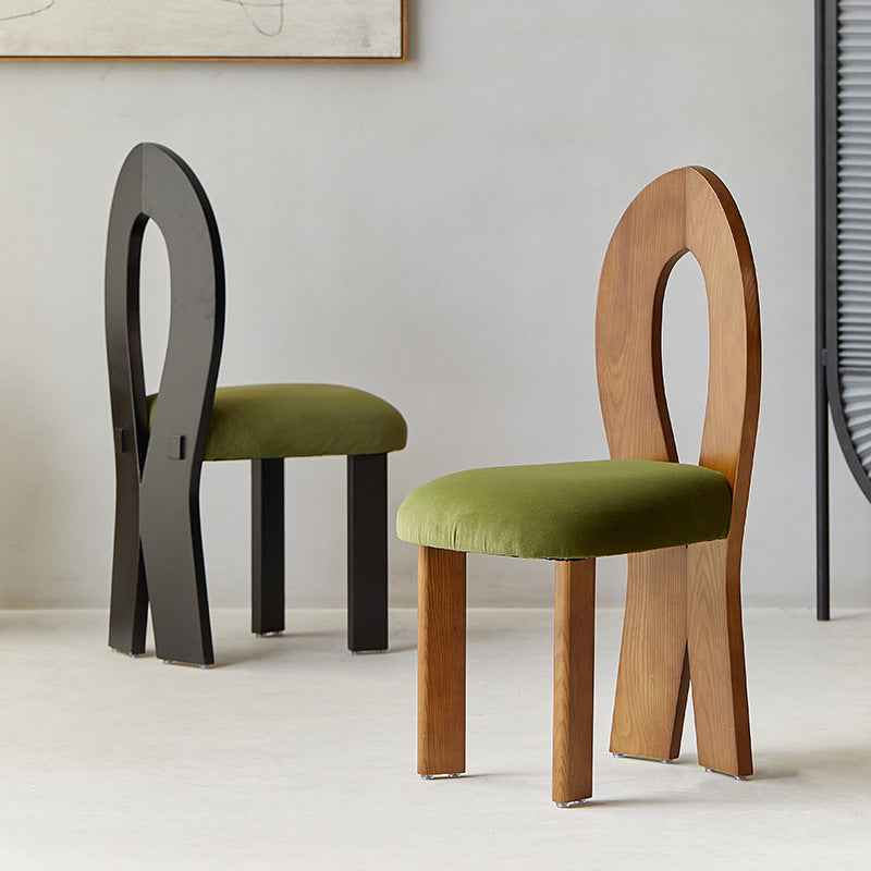 Contemporary Retro Trapezoid Solid Wood Velvet Dining Chair Backrest For Dining Room