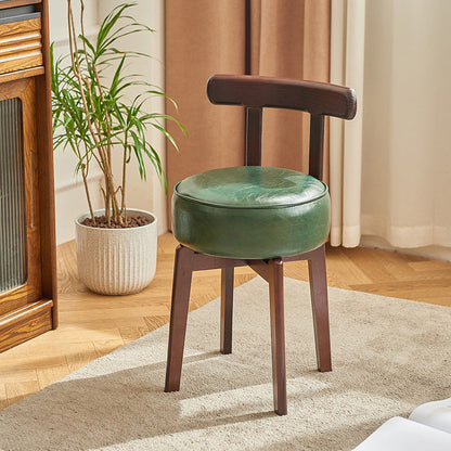 Traditioneller chinesischer runder Schminkhocker mit Rückenlehne aus geöltem Wachsleder und Gummibaumholz für das Esszimmer 