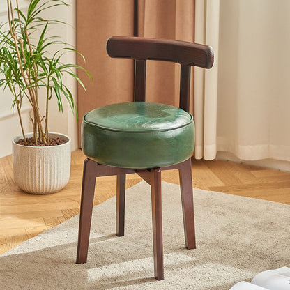 Traditioneller chinesischer runder Schminkhocker mit Rückenlehne aus geöltem Wachsleder und Gummibaumholz für das Esszimmer 