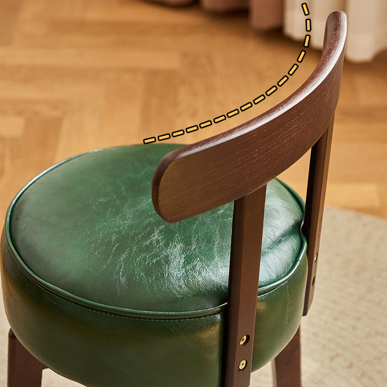 Traditioneller chinesischer runder Schminkhocker mit Rückenlehne aus geöltem Wachsleder und Gummibaumholz für das Esszimmer 