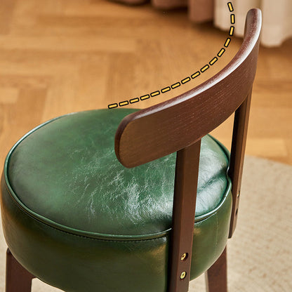 Traditioneller chinesischer runder Schminkhocker mit Rückenlehne aus geöltem Wachsleder und Gummibaumholz für das Esszimmer 