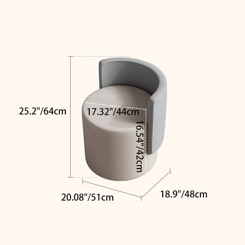 Contemporary Nordic Cylinder Microfiber Leather Aluminum Wood Vanity Stool Backrest For Bedroom