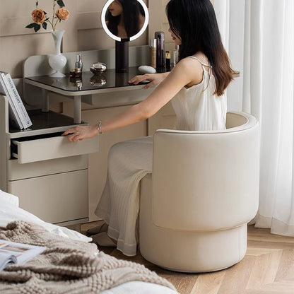 Contemporary Nordic Cylinder Microfiber Leather Aluminum Wood Vanity Stool Backrest For Bedroom