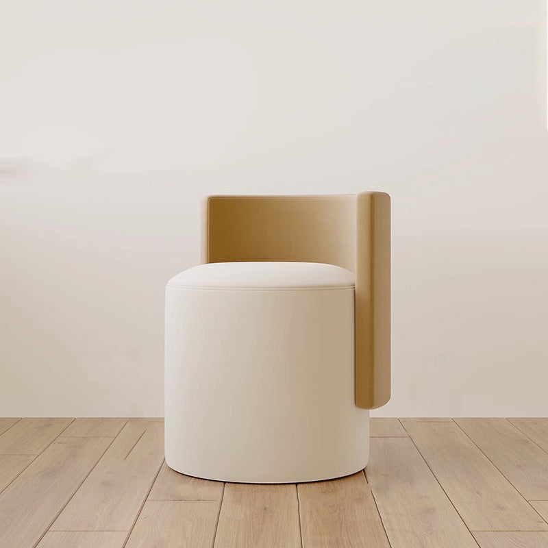 Contemporary Nordic Cylinder Microfiber Leather Aluminum Wood Vanity Stool Backrest For Bedroom
