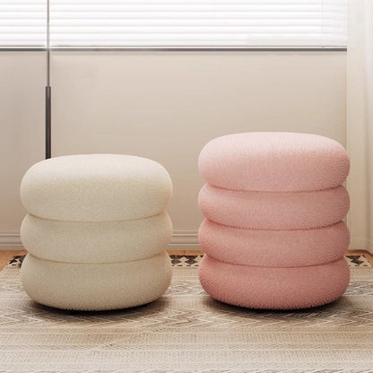 Modern Minimalist Cylinder Frame Lambswool Solid Wood Vanity Stool For Bedroom