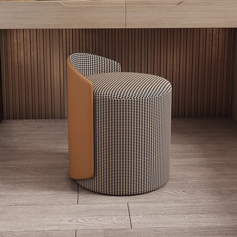 Modern Luxury Cylinder Cotton Hemp PU Leather Vanity Stool Backrest For Bedroom