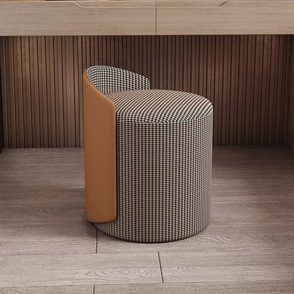 Modern Luxury Cylinder Cotton Hemp PU Leather Vanity Stool Backrest For Bedroom