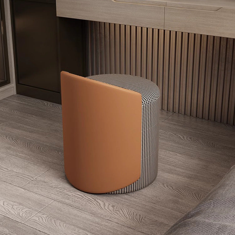 Modern Luxury Cylinder Cotton Hemp PU Leather Vanity Stool Backrest For Bedroom