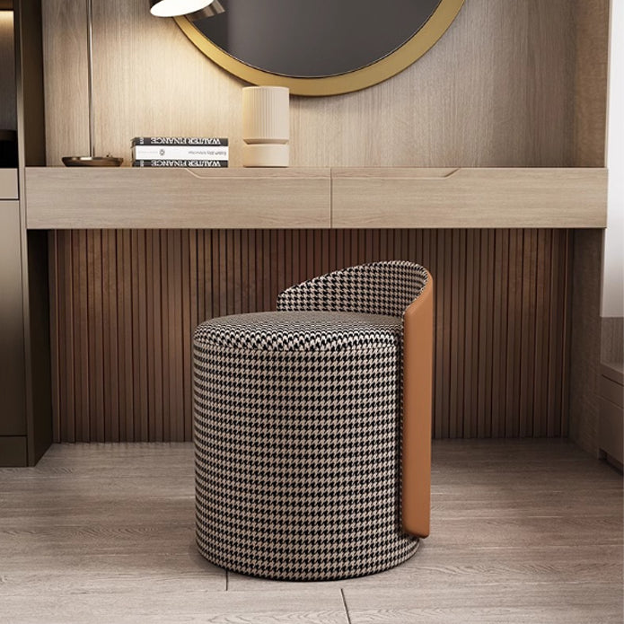 Modern Luxury Cylinder Cotton Hemp PU Leather Vanity Stool Backrest For Bedroom