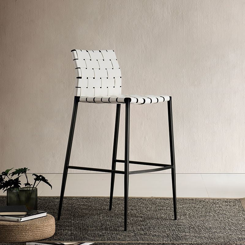 Contemporary Scandinavian Square Saddle Leather Metal Bar Stool Backrest For Dining Room