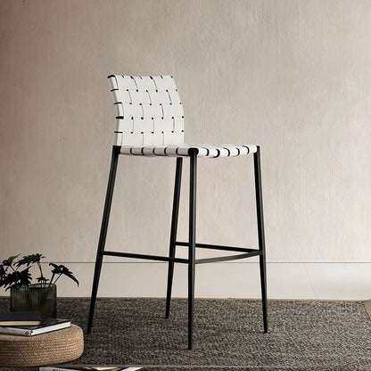 Contemporary Scandinavian Square Saddle Leather Metal Bar Stool Backrest For Dining Room