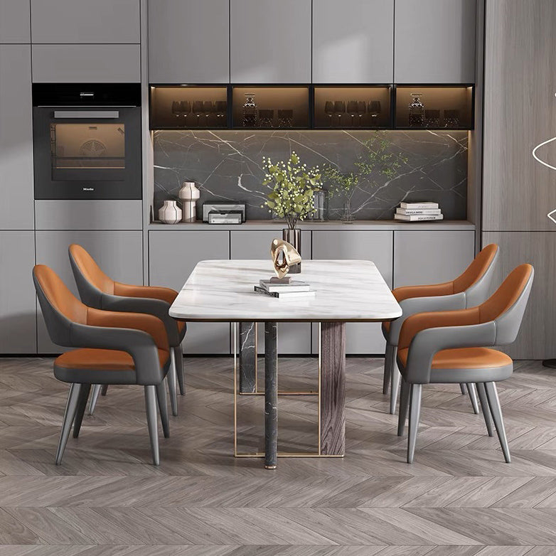 Contemporary Scandinavian Square Cushion Microfiber Leather Iron Backrest Armrest Or Dining Room